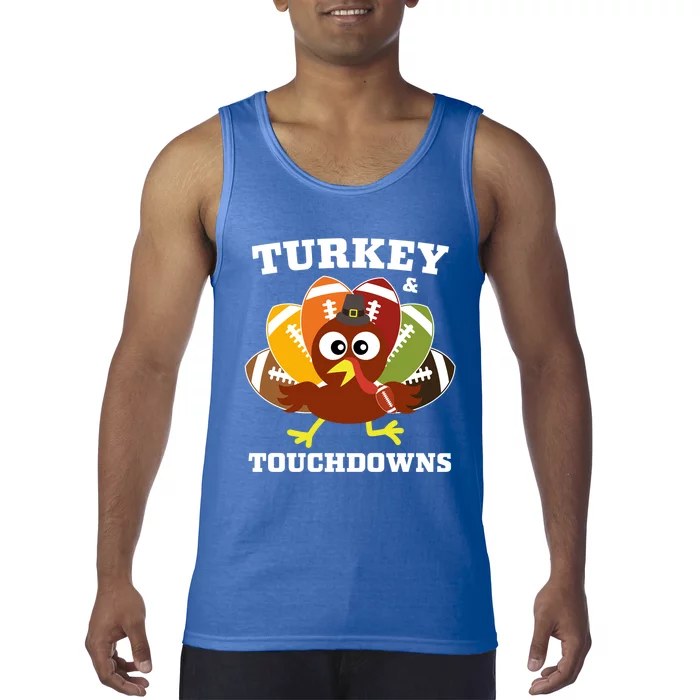 Funny Thanksgiving Football Turkey And Touchdowns Gift Tank Top