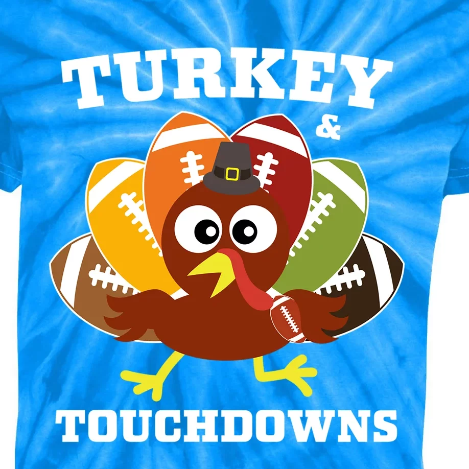 Funny Thanksgiving Football Turkey And Touchdowns Gift Kids Tie-Dye T-Shirt