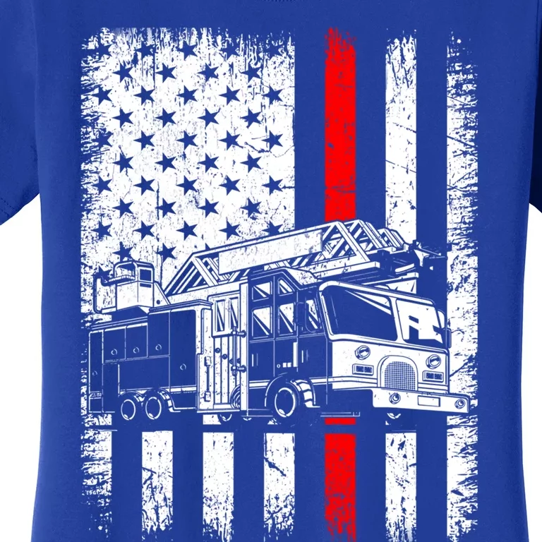 Fire Trucks Funny Firefighter Fire Patriotic Usa Flag Gift Women's T-Shirt