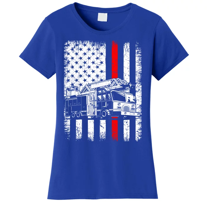 Fire Trucks Funny Firefighter Fire Patriotic Usa Flag Gift Women's T-Shirt