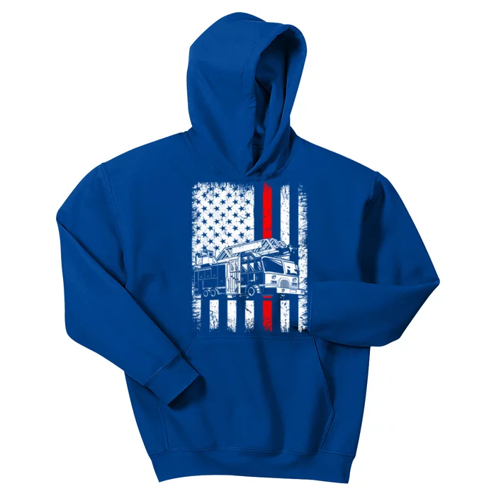 Fire Trucks Funny Firefighter Fire Patriotic Usa Flag Gift Kids Hoodie