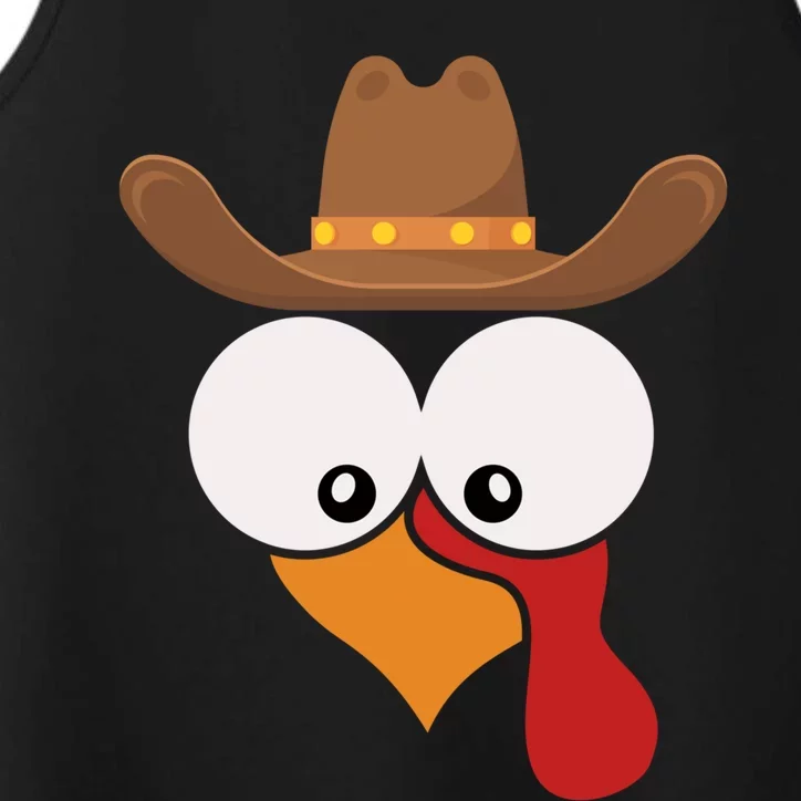 Funny Turkey Face With Cow Hat Thanksgiving Day Matching Great Gift Performance Tank