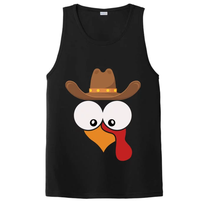 Funny Turkey Face With Cow Hat Thanksgiving Day Matching Great Gift Performance Tank