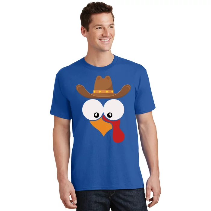 Funny Turkey Face With Cow Hat Thanksgiving Day Matching Great Gift T-Shirt