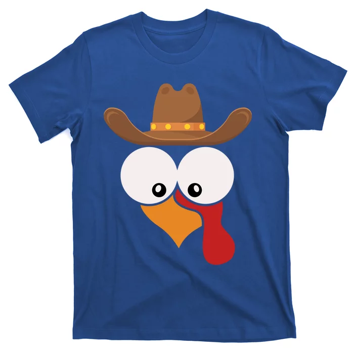 Funny Turkey Face With Cow Hat Thanksgiving Day Matching Great Gift T-Shirt