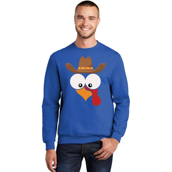 Funny Turkey Face With Cow Hat Thanksgiving Day Matching Great Gift Tall Sweatshirt