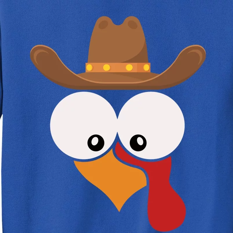 Funny Turkey Face With Cow Hat Thanksgiving Day Matching Great Gift Tall Sweatshirt