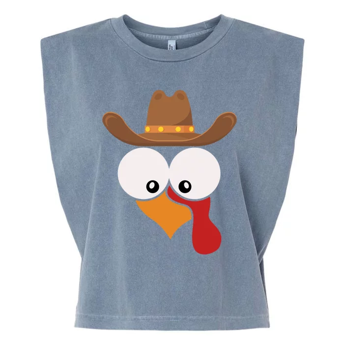 Funny Turkey Face With Cow Hat Thanksgiving Day Matching Great Gift Garment-Dyed Women's Muscle Tee