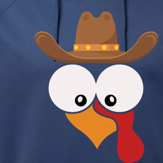 Funny Turkey Face With Cow Hat Thanksgiving Day Matching Great Gift Performance Fleece Hoodie