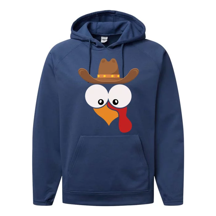 Funny Turkey Face With Cow Hat Thanksgiving Day Matching Great Gift Performance Fleece Hoodie