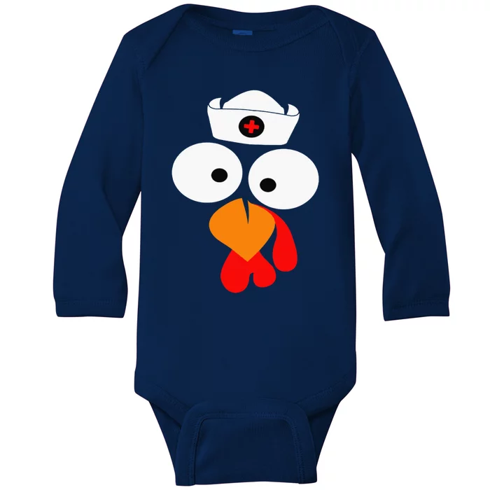 Funny Turkey Face With Nurse Hat Thanksgiving Day Matching Cool Gift Baby Long Sleeve Bodysuit