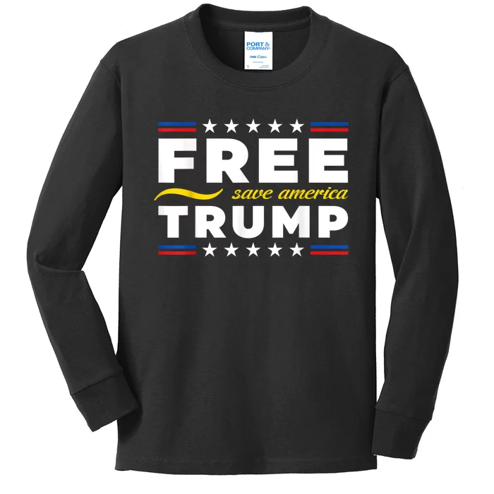 Free Trump, Free Donald Trump 2024 Kids Long Sleeve Shirt