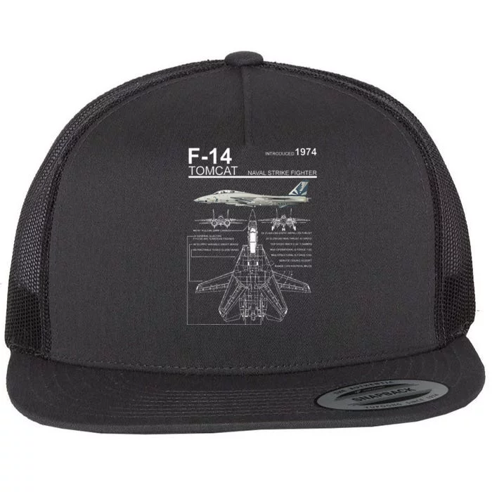 F14 Tomcat Fighter Jet Diagram Flat Bill Trucker Hat