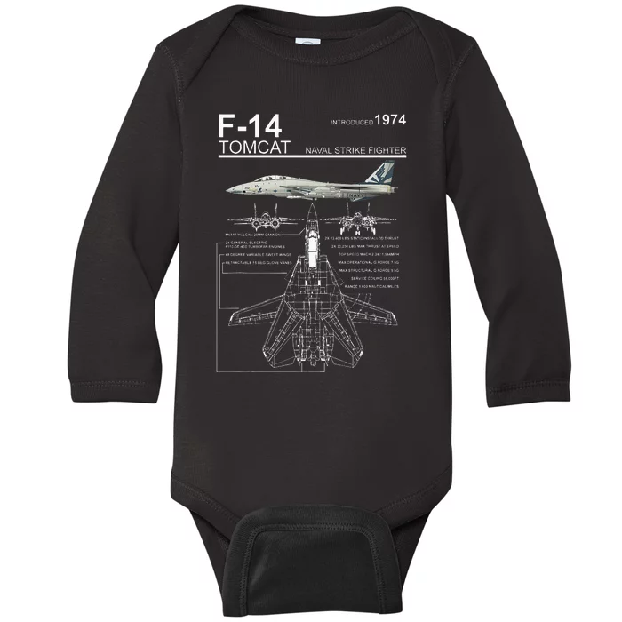 F14 Tomcat Fighter Jet Diagram Baby Long Sleeve Bodysuit