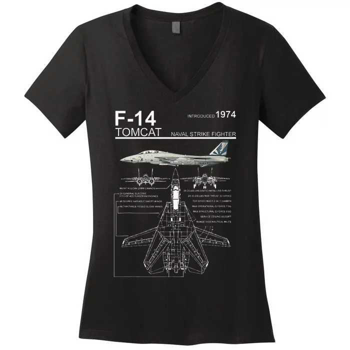 F14 Tomcat Fighter Jet Diagram Women's V-Neck T-Shirt