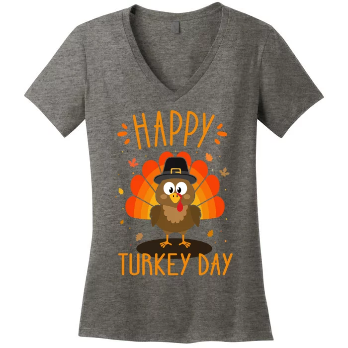 Funny Thanksgiving Family Dinner With Happy Turkey Day Women's V-Neck T-Shirt