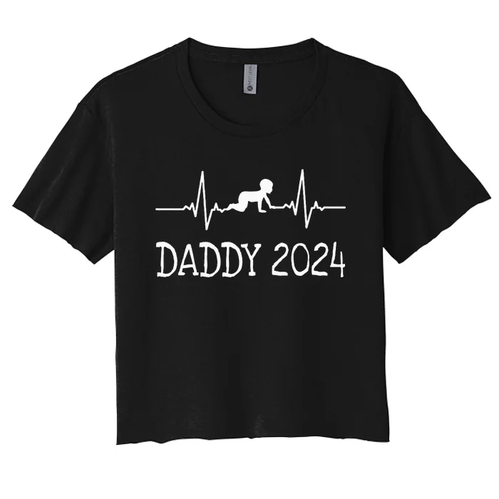 First Time Father Gifts New Dad Expecting Daddy 2024 Women's Crop Top Tee