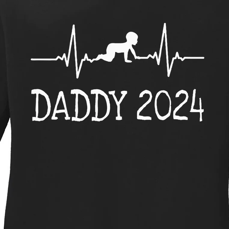 First Time Father Gifts New Dad Expecting Daddy 2024 Ladies Long Sleeve Shirt