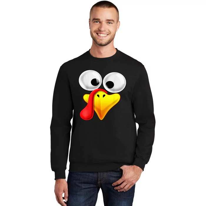 Funny Turkey Family Thanksgiving Turkey Face Friendsgiving Tall Sweatshirt