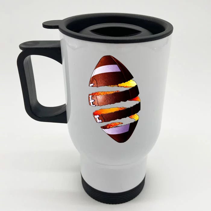 Football Tear Front & Back Stainless Steel Travel Mug