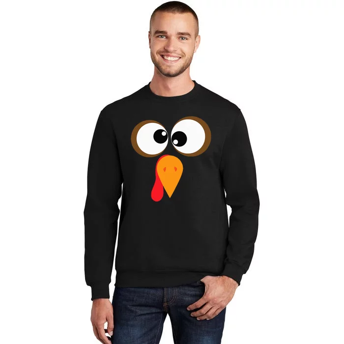 Funny Turkey Family Thanksgiving Turkey Face Friendsgiving Tall Sweatshirt