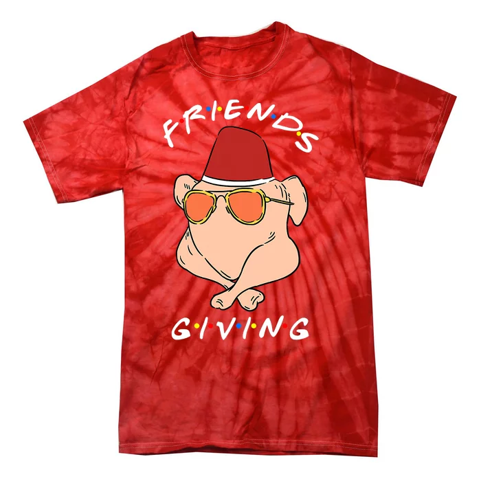 Funny Thanksgiving Friendsgiving Cool Turkey Wearing Sunglasses Tie-Dye T-Shirt