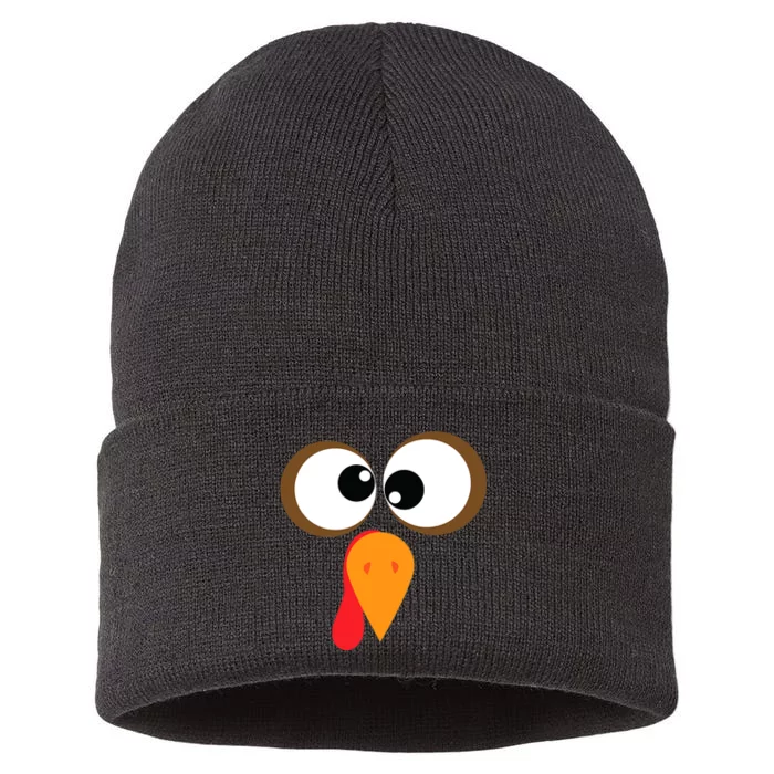 Funny Turkey Face Thanksgiving Idea Trending Gift Sustainable Knit Beanie