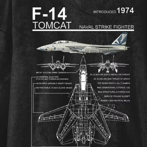 F14 Tomcat Fighter Jet Diagram Hooded Wearable Blanket