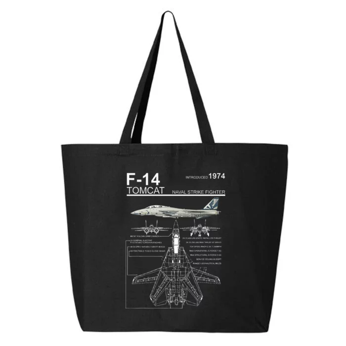 F14 Tomcat Fighter Jet Diagram 25L Jumbo Tote