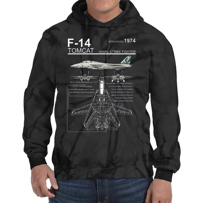 F14 Tomcat Fighter Jet Diagram Tie Dye Hoodie