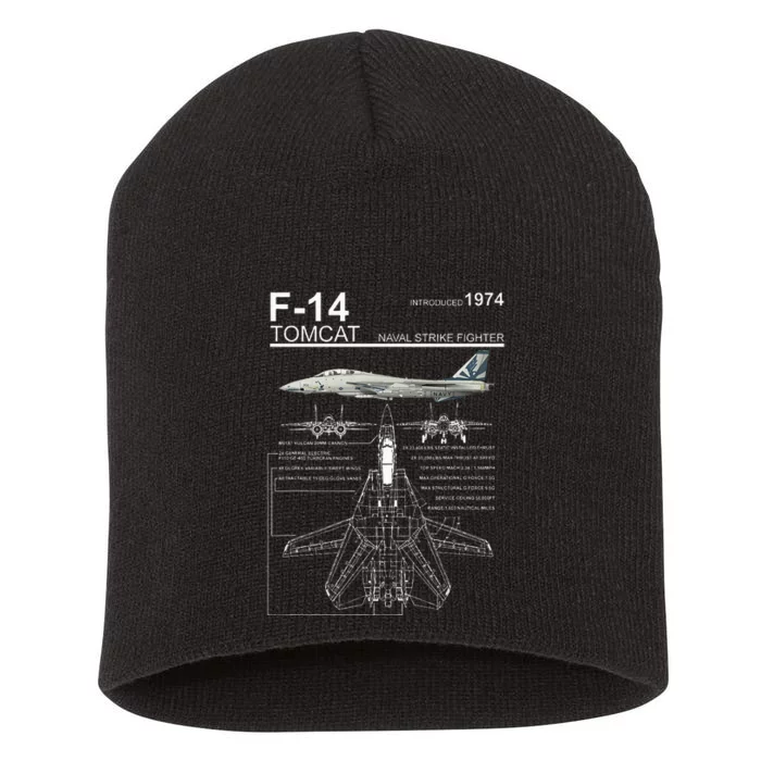 F14 Tomcat Fighter Jet Diagram Short Acrylic Beanie