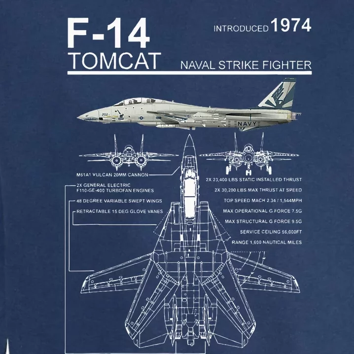 F14 Tomcat Fighter Jet Diagram Garment-Dyed Sweatshirt