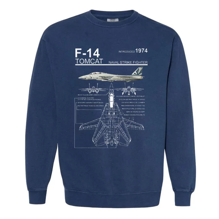 F14 Tomcat Fighter Jet Diagram Garment-Dyed Sweatshirt