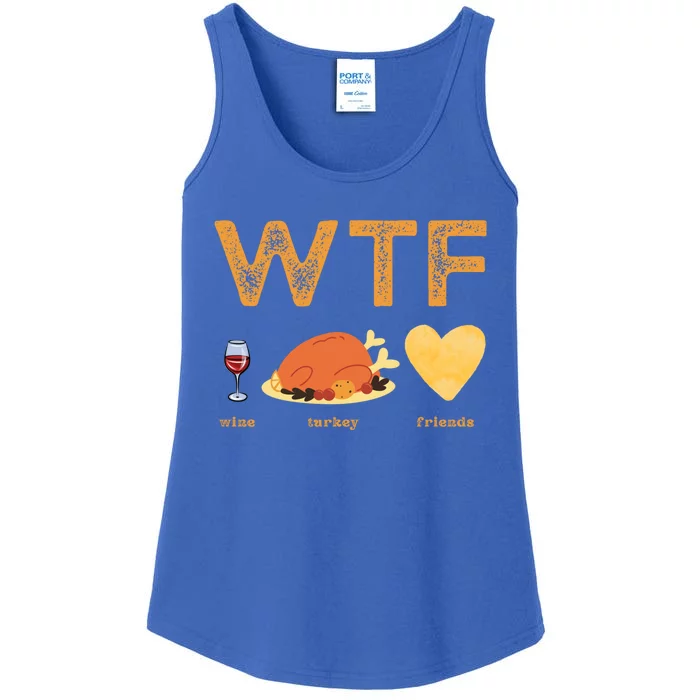 Funny Thanksgiving Friendsgiving Wtf Wine Turkey Friends Cute Gift Ladies Essential Tank