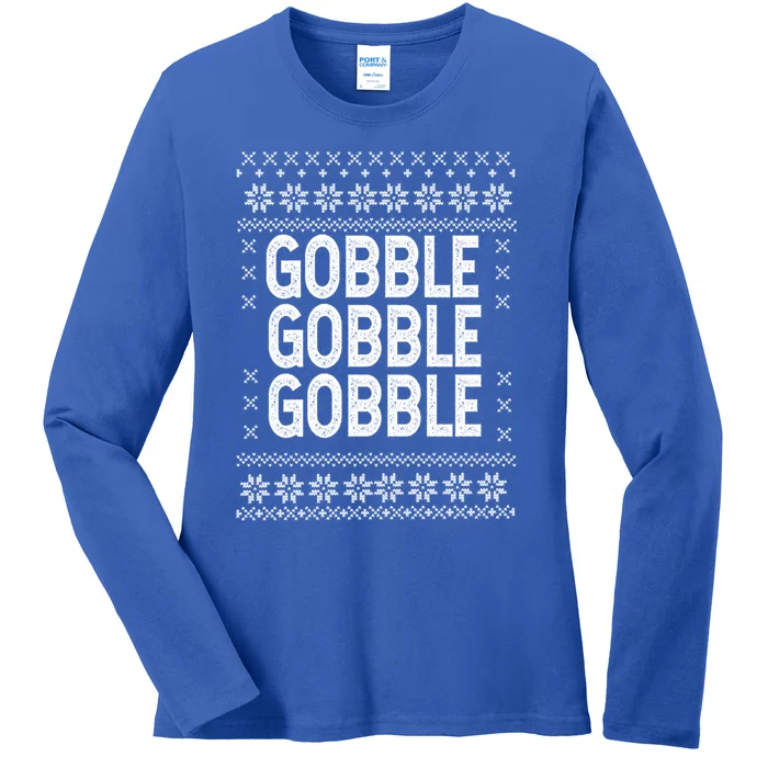 Funny Thanksgiving Gobble Till You Wobble Design Gift Ladies Long Sleeve Shirt