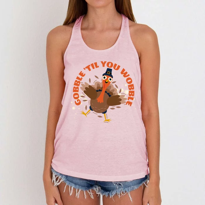 Funny Thanksgiving Gobble Till You Wobble Turkey Lover Funny Gift Women's Knotted Racerback Tank