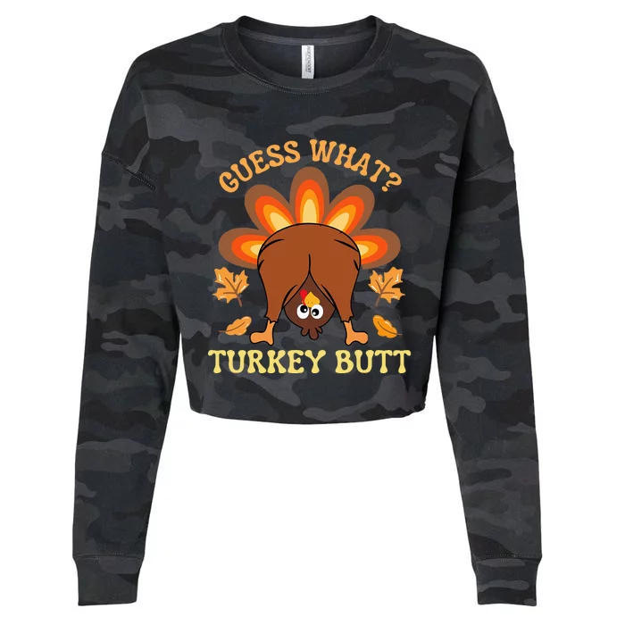 Funny Thanksgiving Guess What Turkey Butt Cropped Pullover Crew