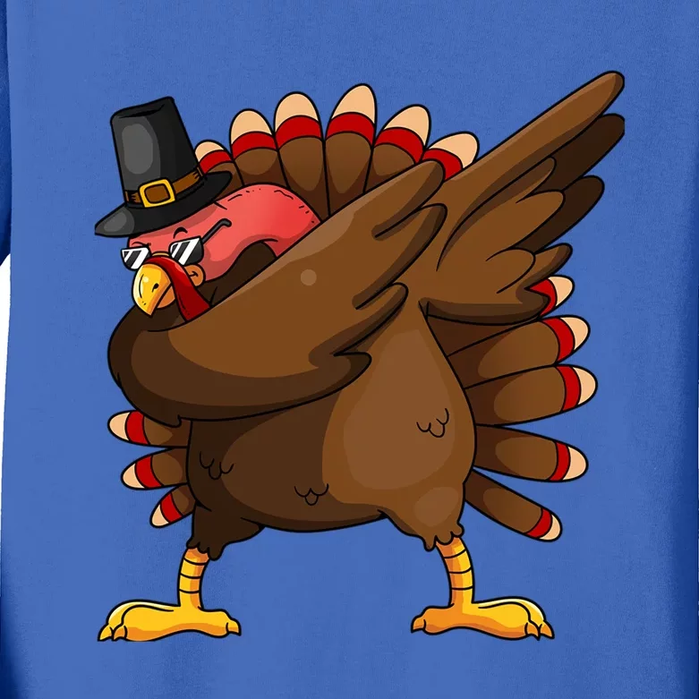 Funny Thanksgiving Gift Dabbing Turkey Gift Kids Long Sleeve Shirt