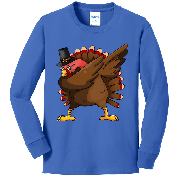 Funny Thanksgiving Gift Dabbing Turkey Gift Kids Long Sleeve Shirt