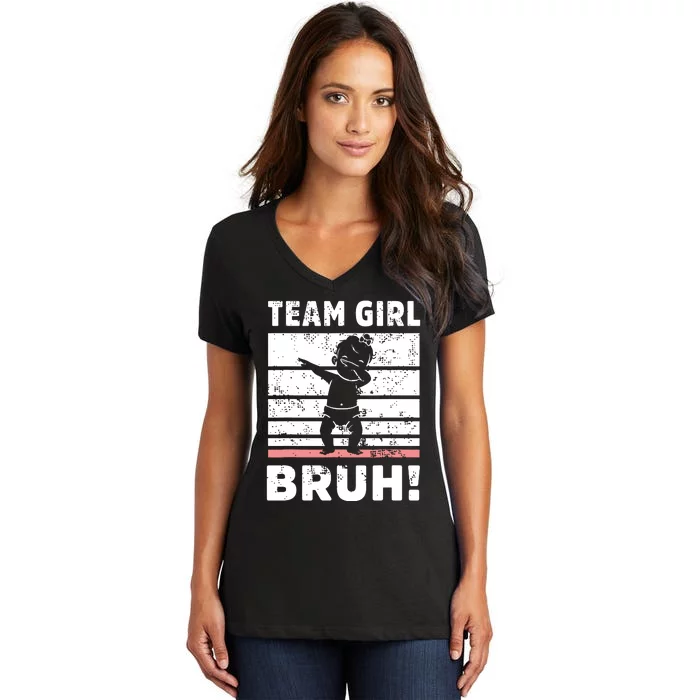 Family Team Girl Bruh Gender Reveal Party Announcement Women's V-Neck T-Shirt