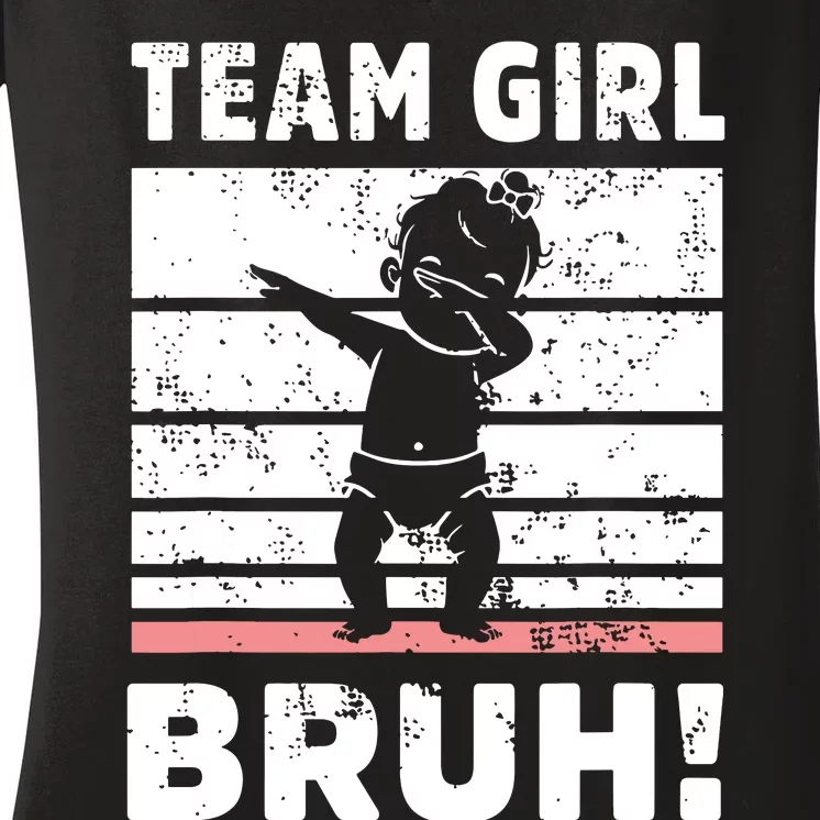 Family Team Girl Bruh Gender Reveal Party Announcement Women's V-Neck T-Shirt