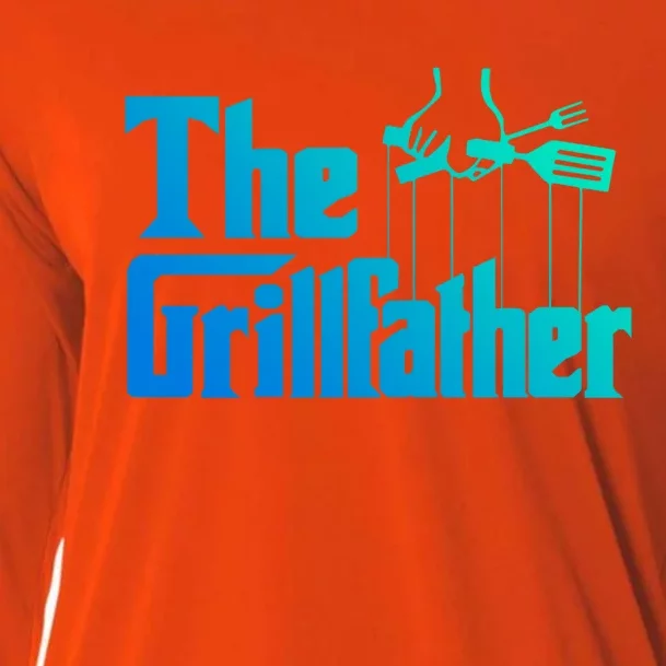 Funny The Grillfather Bbq Grill And Smoker Barbecue Chef Gift Cooling Performance Long Sleeve Crew