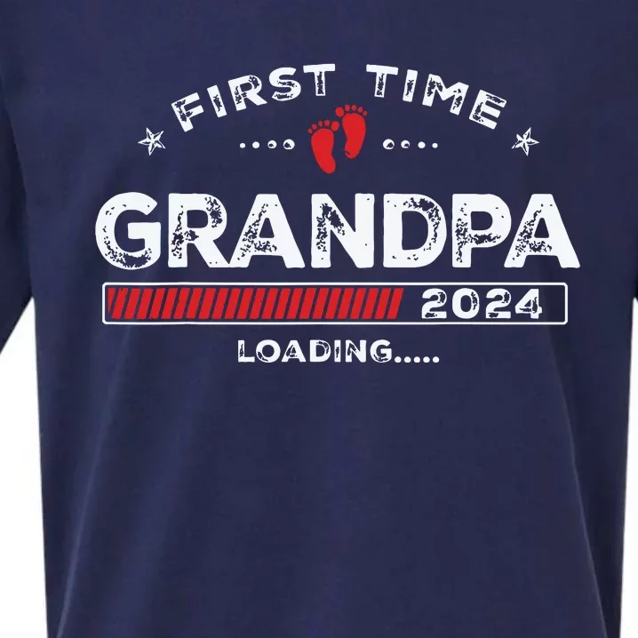 First Time Grandpa Est 2024 Loading Soon To Be Dad Grandpa Sueded Cloud Jersey T-Shirt