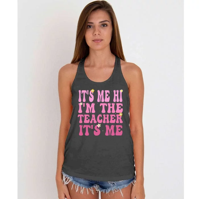 Funny Teacher Groovy It's Me Hi I'm The Teacher It's Me Women's Knotted Racerback Tank