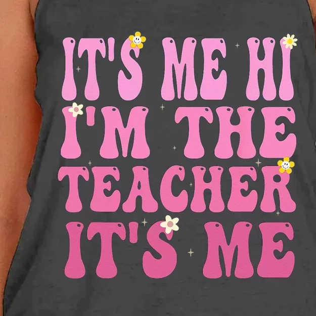 Funny Teacher Groovy It's Me Hi I'm The Teacher It's Me Women's Knotted Racerback Tank