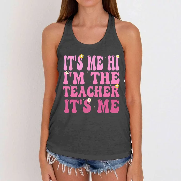 Funny Teacher Groovy It's Me Hi I'm The Teacher It's Me Women's Knotted Racerback Tank