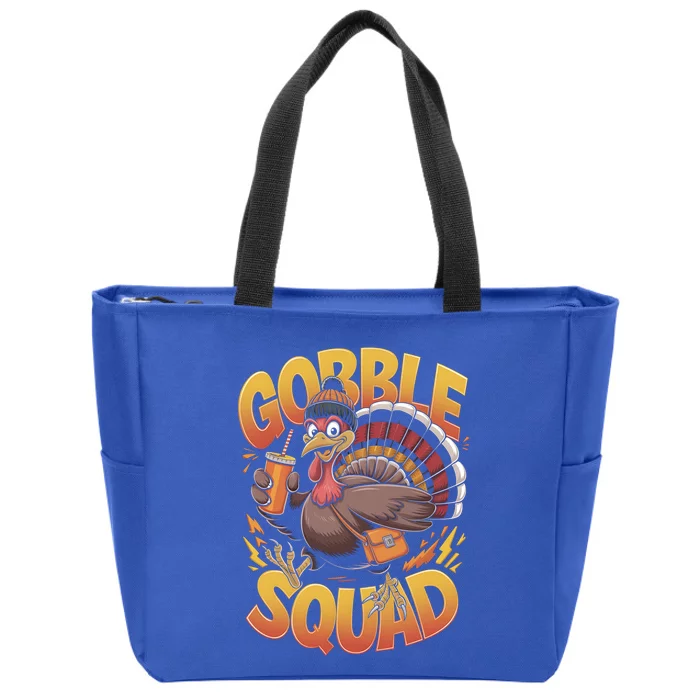 Funny Turkey Gobble Squad Group Matching Thanksgiving 2024 Gift Zip Tote Bag