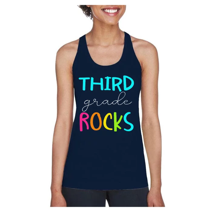 Funny Third Grade Rocks Team 3rd Grade Teacher Women's Racerback Tank