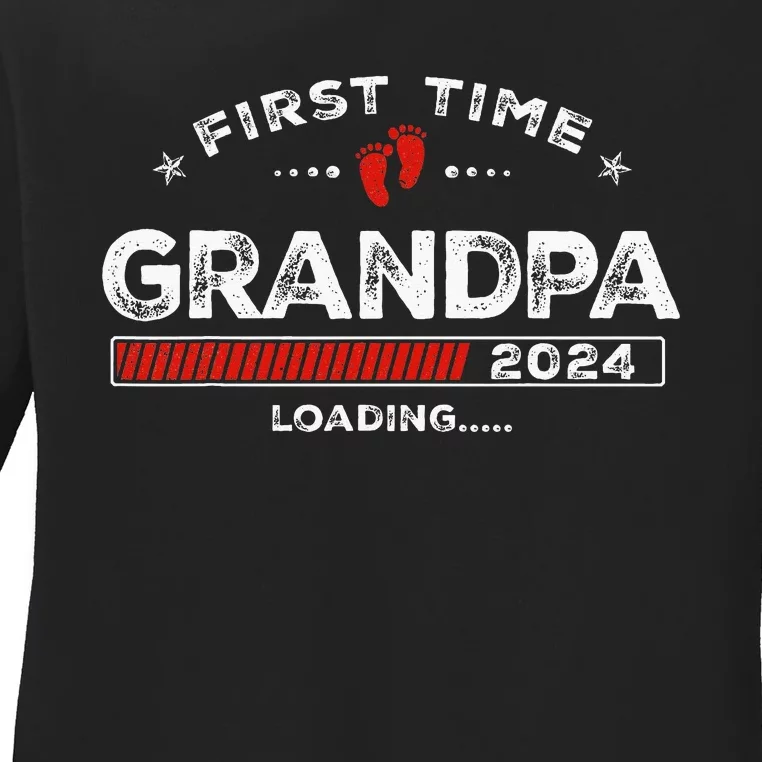 First Time Grandpa Est. 2024 Loading Soon To Be Dad Grandpa Ladies Long Sleeve Shirt