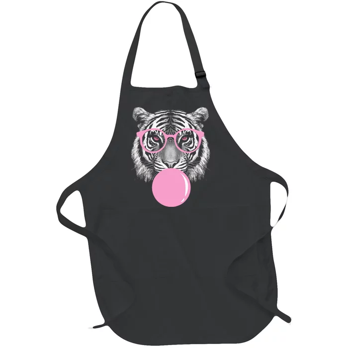 Funny Tiger Glasses Pink Bubble Gum Animal Lover Full-Length Apron With Pocket